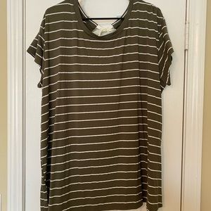 Super Soft Green & White Striped Tie Back Tee